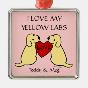 Two Yellow Labradors with Love Ornaments