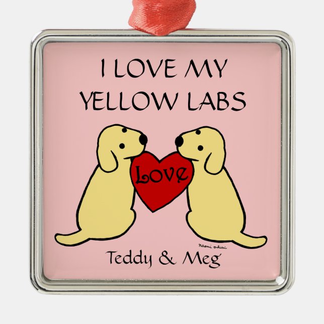 Two Yellow Labradors with Love Ornaments (Front)