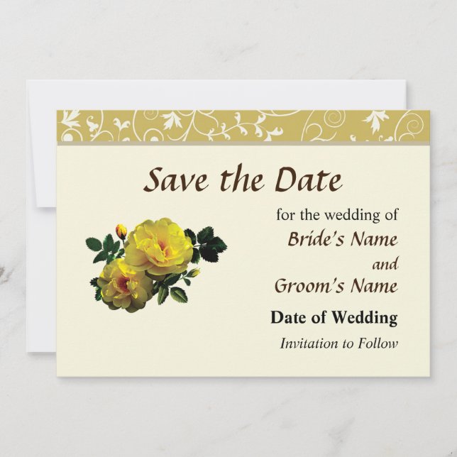 Two Yellow Roses in Sunshine Save the Date (Front)