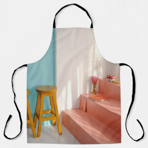 Two yellow wooden bar stools apron