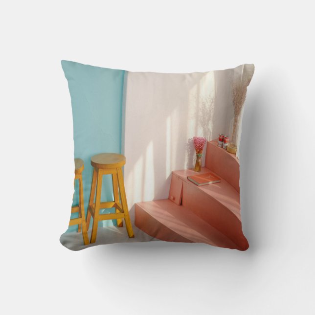 Two yellow wooden bar stools cushion (Front)