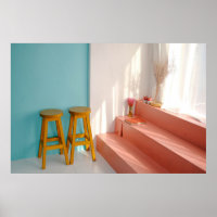 Two yellow wooden bar stools