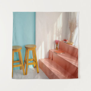 Two yellow wooden bar stools tapestry