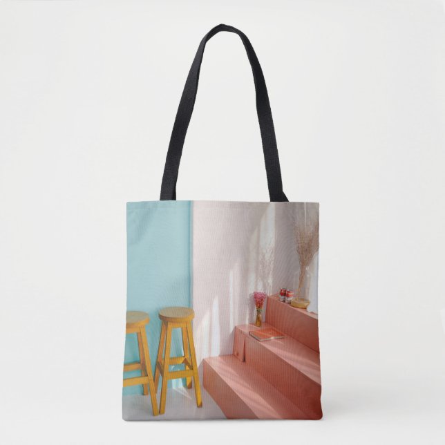 Two yellow wooden bar stools tote bag (Front)