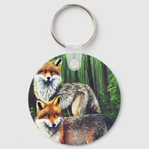 two young Foxes animal nature wildlife art Key Ring