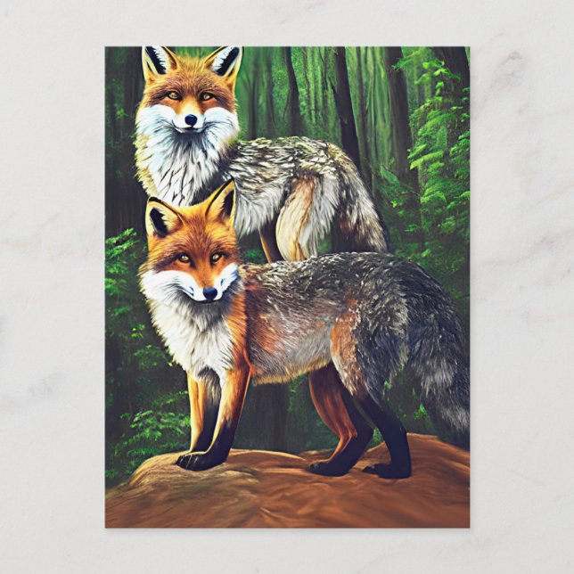 two young Foxes animal nature wildlife art  Postcard (Front)