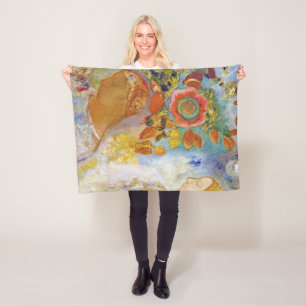 Two Young Girls among Flowers, Redon Fleece Blanket