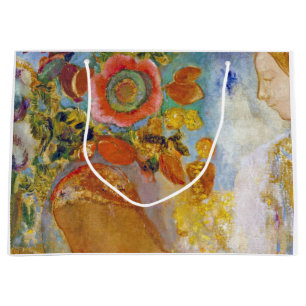 Two Young Girls among Flowers, Redon Large Gift Ba Bag