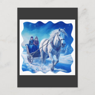 Two Young Girls On A Snowy Sleigh Ride Postcard