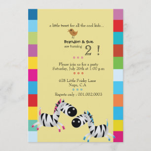 Two Zebras - Yellow twins birthday party invites