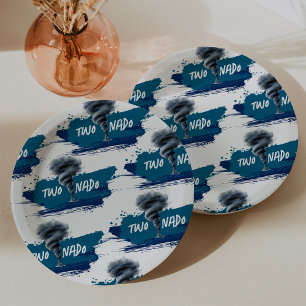 Twonado Twister Tornado Blue Grunge Birthday Paper Plate