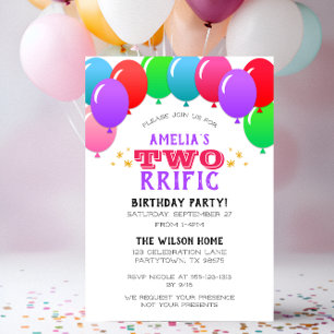 TWOrrific 2nd Birthday Balloon Banner Purple Invitation