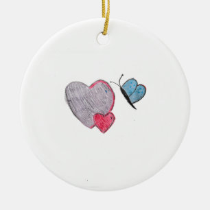 Twos Hearts with Butterfly Ceramic Tree Decoration