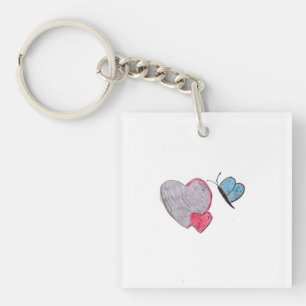 Twos Hearts with Butterfly Key Ring