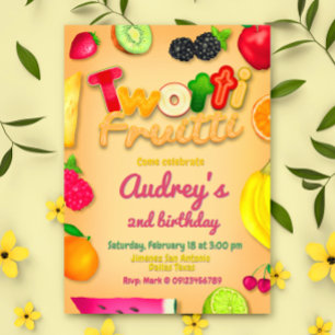 Twotti Fruitti - Fruits Birthday Yellow Invitation