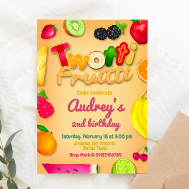 Twotti Fruitti - Fruits Birthday Yellow Invitation (Creator Uploaded)