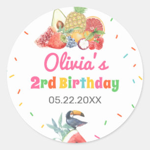 Twotti Fruitti Tropical Fruits Toucan Birthday Classic Round Sticker