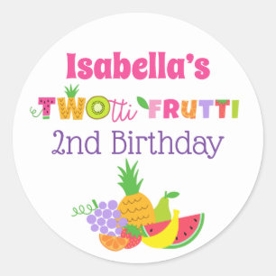 TWOtti Frutti 2nd Birthday Party Favor Stickers