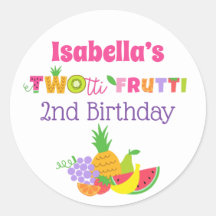 TWOtti Frutti 2nd Birthday Party Favour Stickers