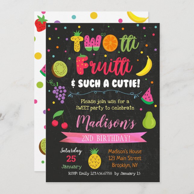 Twotti Frutti Fruits Birthday Party Invitations (Front/Back)