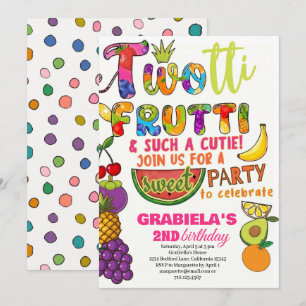 TWOtti Frutti Tropical  fruit 2nd girl birthday Invitation