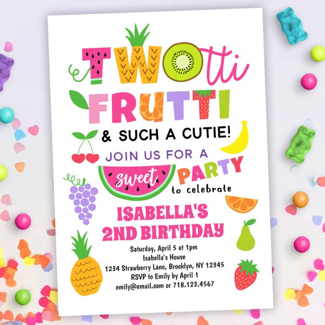 TWOtti Frutti Tropical Fruit Summer 2nd Birthday Invitation (Creator Uploaded)