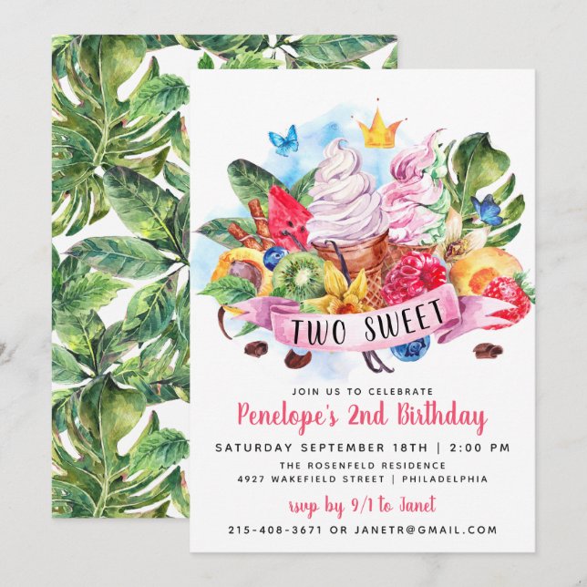 Twotti Frutti Two Sweet Birthday Party Invitation (Front/Back)