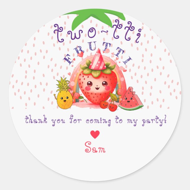 TWOTTI Tutti Frutti Summer Fruit Girl 2nd Birthday Classic Round Sticker (Front)