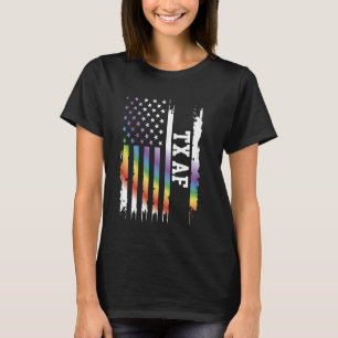 Tx Af United States Distressed Rainbow w US Flag T-Shirt