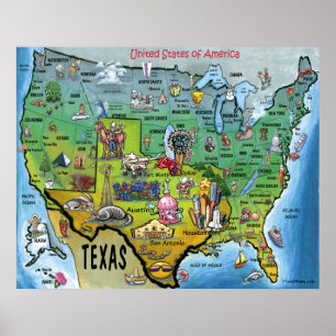 TX USA Map Poster