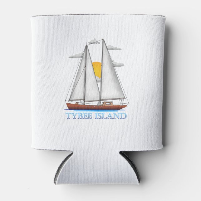 Tybee Island Coastal Nautical Sailing Sailor Can Cooler (Front)