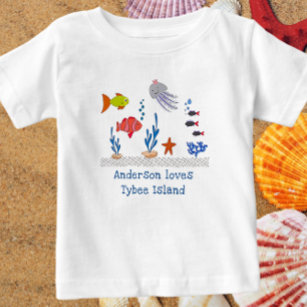 Tybee Island GA Fun Ocean Fish with Child's Name Baby T-Shirt