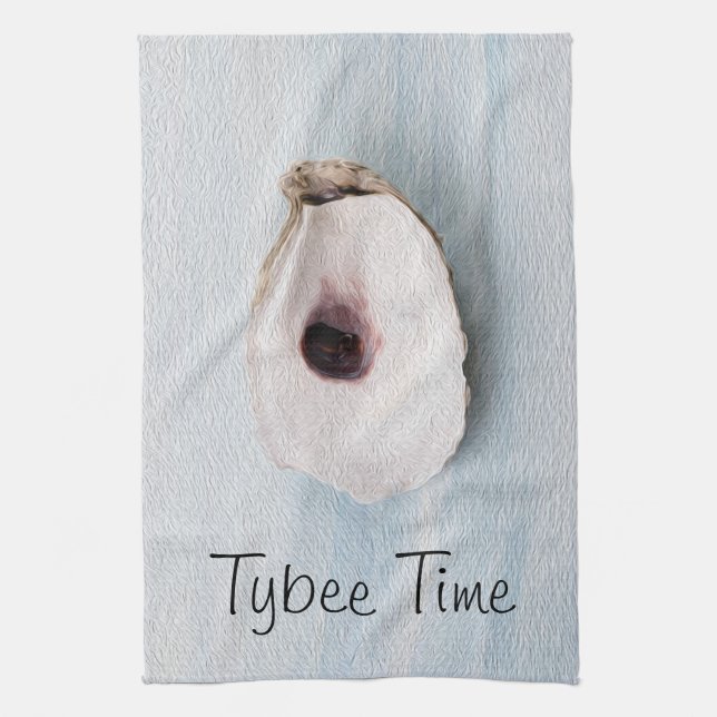 Tybee Island Georgia Blue Oyster Design Tea Towel (Vertical)