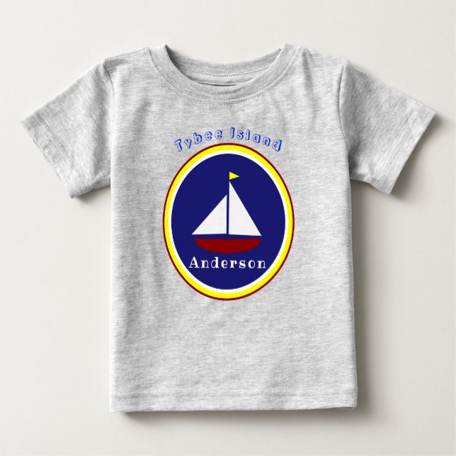 Tybee Island Georgia Cute Sailboat with Name Baby T-Shirt (Front)