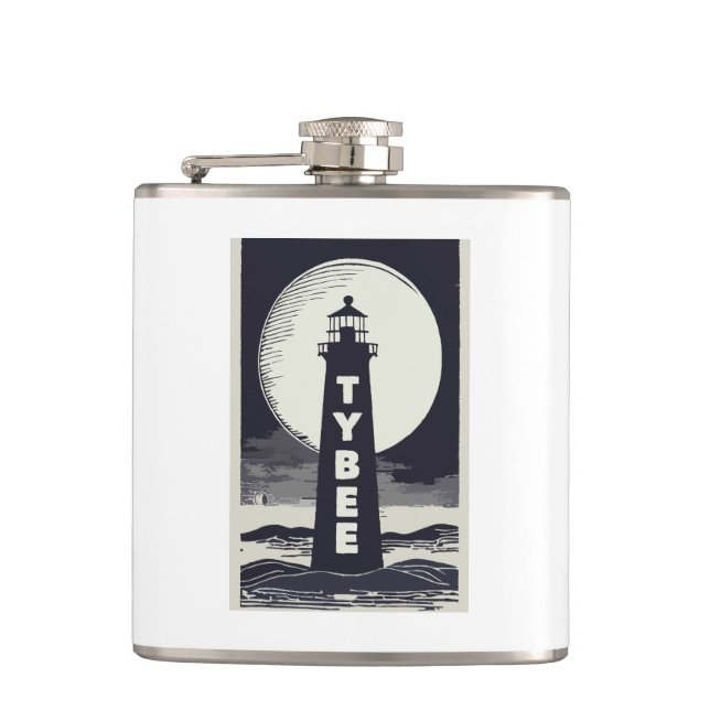 Tybee Island Georgia Lighthouse Moon Hip Flask (Front)