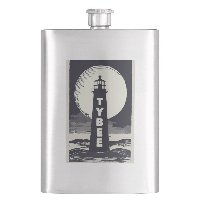 Tybee Island Georgia Lighthouse Moon Hip Flask (Front)