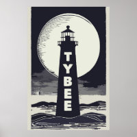 Tybee Island Georgia Lighthouse Moon