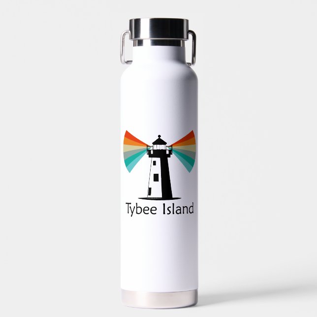 Tybee Island Georgia Lighthouse Rainbow Water Bottle (Front)