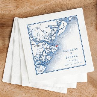 Tybee Island Georgia Map Elegant Navy Wedding Napkin