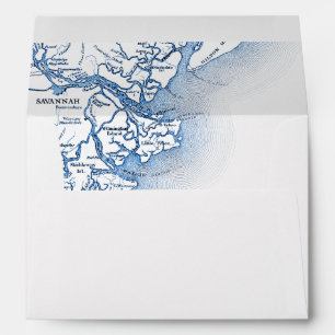 Tybee Island Georgia Navy Blue Map Wedding Envelope