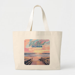 Tybee Island Georgia Sunrise Beach Savannah Large Tote Bag