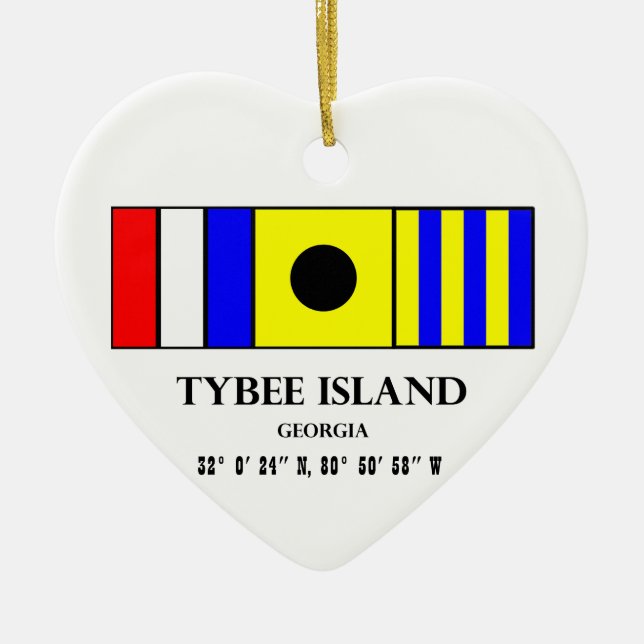 Tybee Island Nautical Flag Ceramic Tree Decoration (Front)