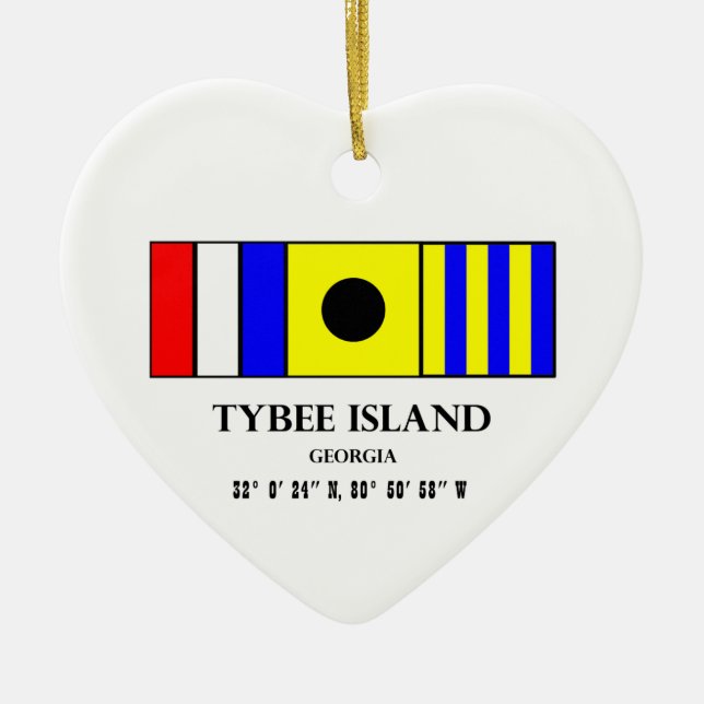 Tybee Island Nautical Flag Ceramic Tree Decoration (Front)
