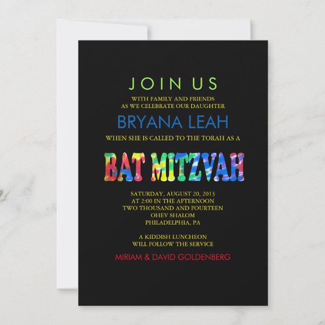 TYE DYE Bat Mitzvah Invitation (Front)