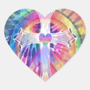 Tye Dye Cross Heart Sticker