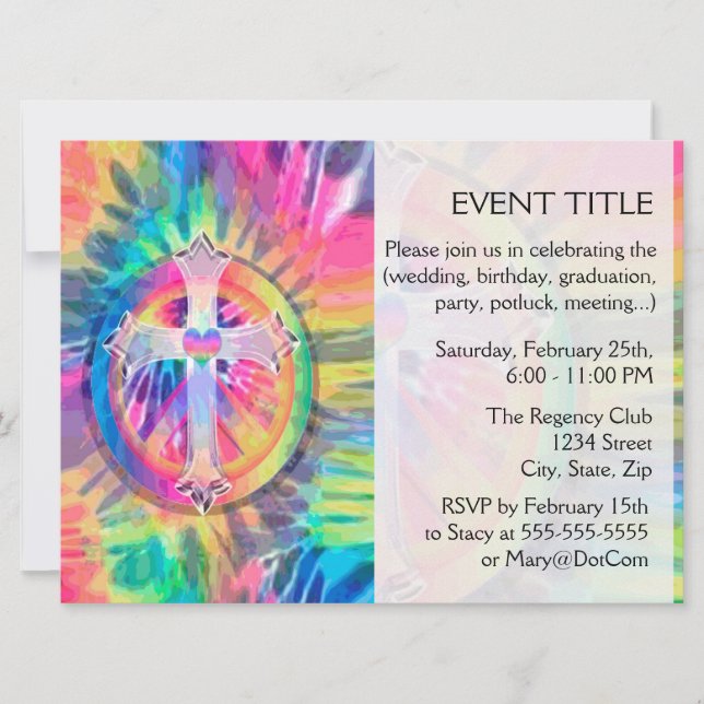 Tye Dye Cross with Heart in Centre Invitation (Front)