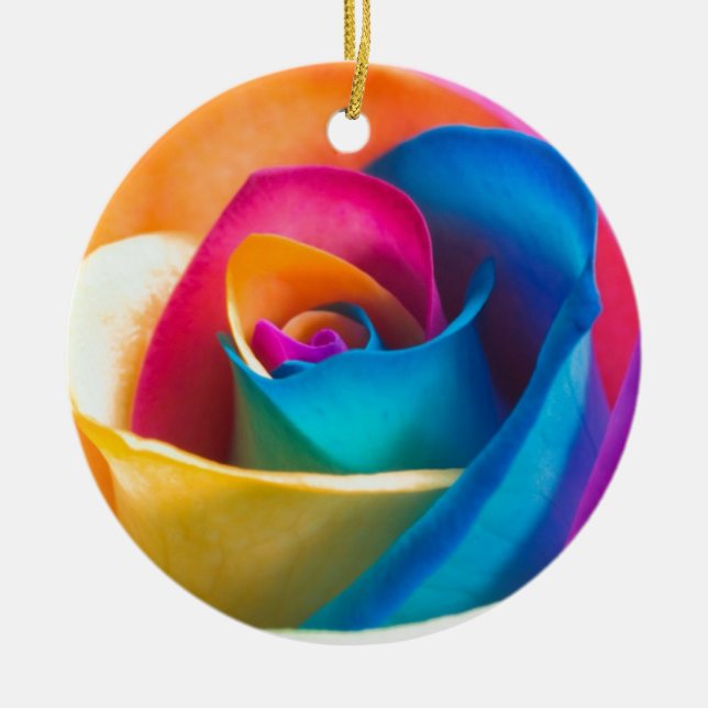 Tye Dye single rose Ceramic Tree Decoration (Front)