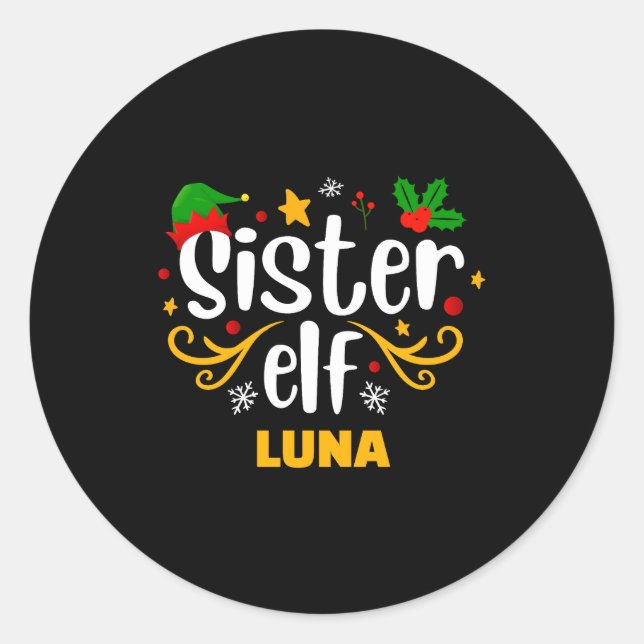 Tygraphy Sister Elf Fun Family Matching  Classic Round Sticker (Front)
