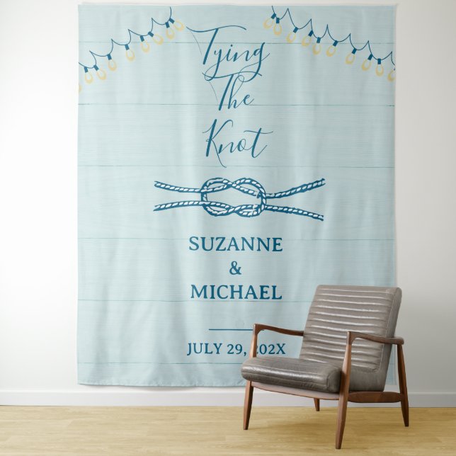 Tying Knot Nautical Blue Wood Photo Backdrop Tapestry (In Situ)