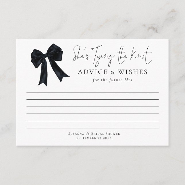 Tying The Knot Black Bow Bridal Shower Advice Card (Front)